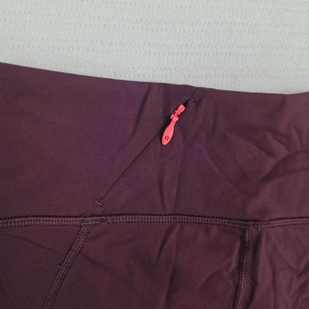 Lululemon Tight Stuff Tight Burgundy Mesh Panel Running Leggings Pink Zip Size 6 - Picture 8 of 11